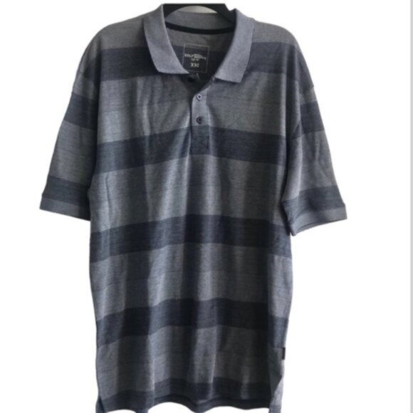 Golf Tailoring Top Polo Shirt for Men 3 button Stripe Blue Grey Short Sleeve XXL
